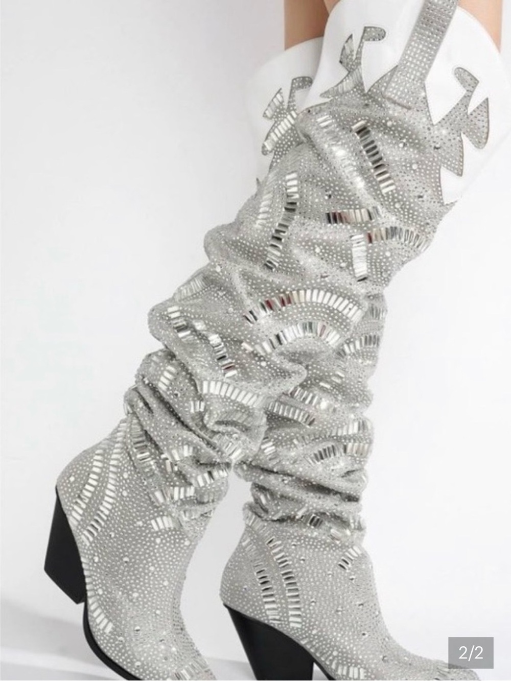 Cape Robbin Rockka Silver Rhinestone Over-the-Knee Slouch Western Boots